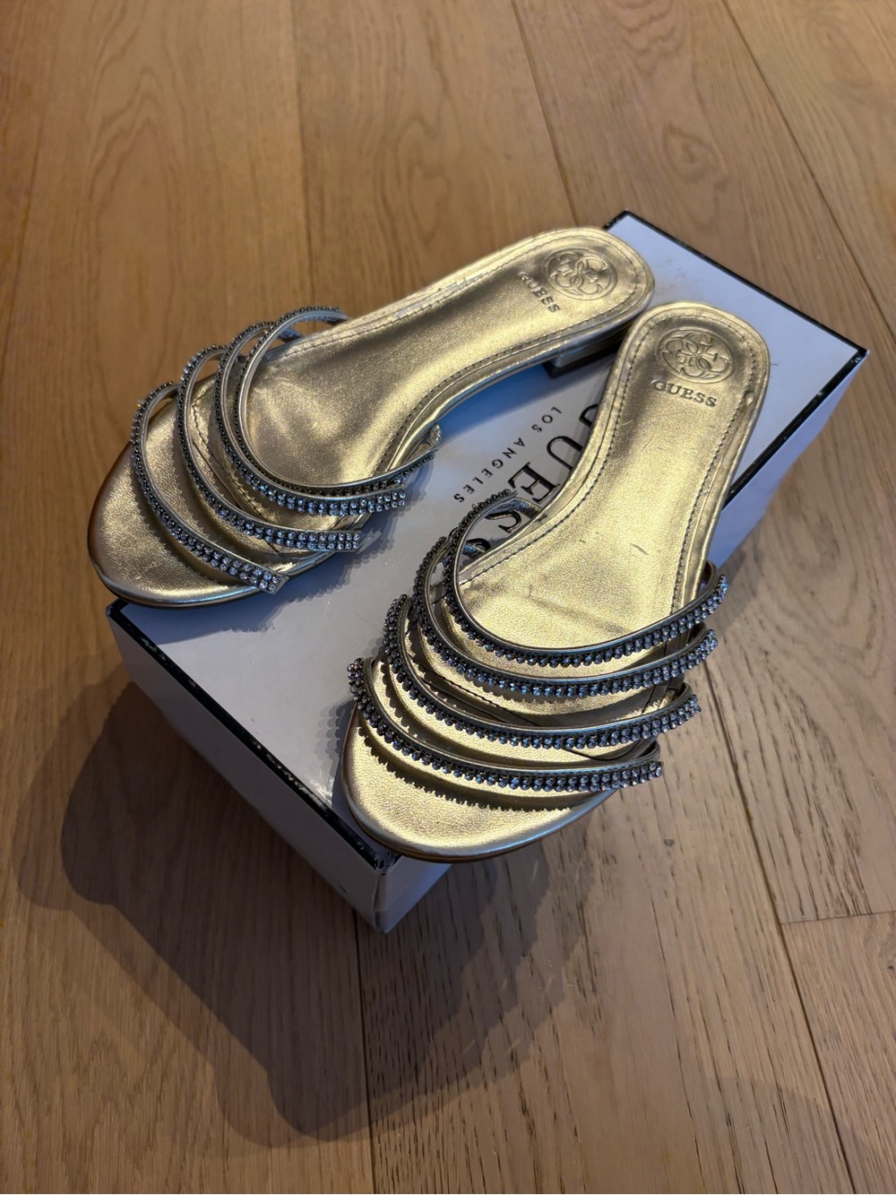 Guess gold Riley flat sandals - size 7.5